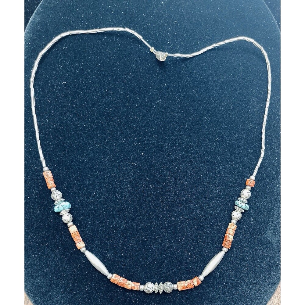 Southwestern Silver Tone Turquoise Coral Bead Necklace & Bracelet Lot Untested - Picture 6 of 14